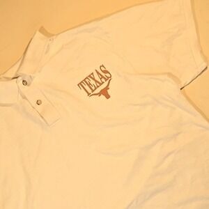 VTG UT Longhorns L Polo White Austin TX Anvil Men Single Stitch USA 100% Cotton